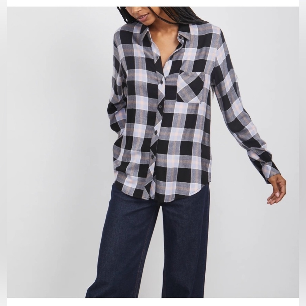 Rails Hunter In Onyx Perwinkle Blush Button Up Lo… - image 1